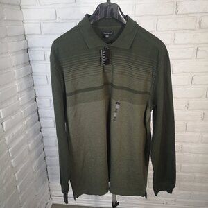 NWT Van Heusen Men's Size Large Green Beret 2 Button Closure Long Sleeves Polo